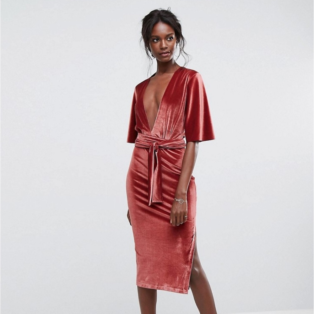Bec & Bridge dusty rose velvet midi dress